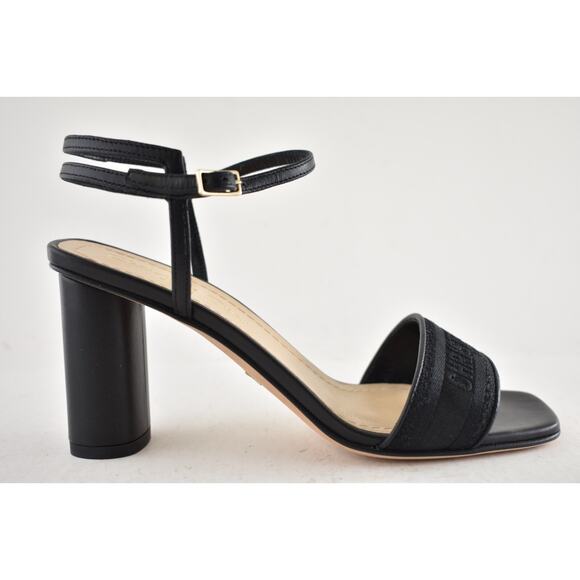 Dior Dway Heeled Sandal Embroidered Satin Black Ankle Strap Block Heel Pump 35 - Picture 2 of 14